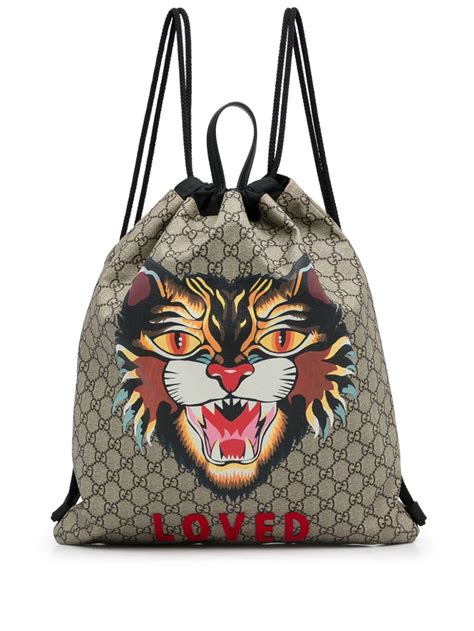 Gucci GG Supreme Angry Cat Drawstring Backpack 